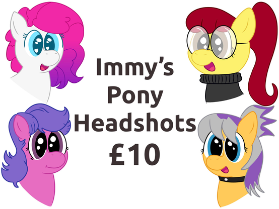 Images of four pony headshots with text reading “Immy’s pony headshots £10”
