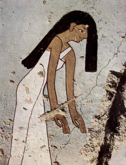 Femme en deuil, les cheveux tombant en cascade sur le visage, Nouvel Empire, XVIIIe dynastie, vers 1479-1425 av. J.-C. Tombeau de Minnakht, Thèbes