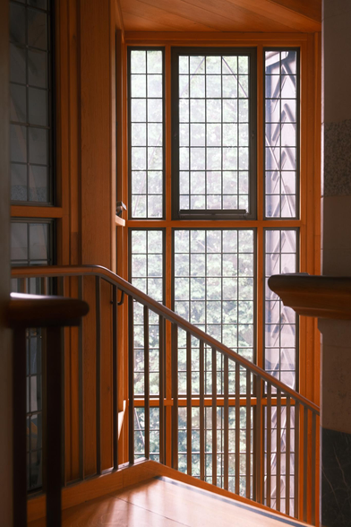 Westminster Abbey, a wooden framed window and a staircase made out of wood.