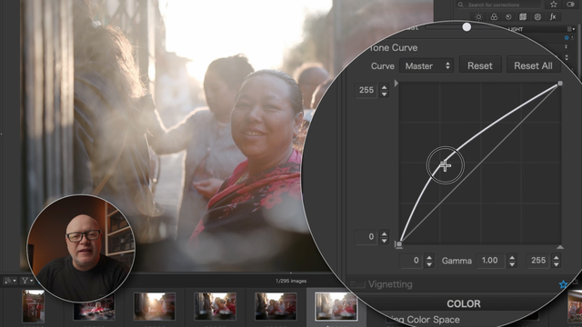 Scene from the video where I am explaining the tone curve