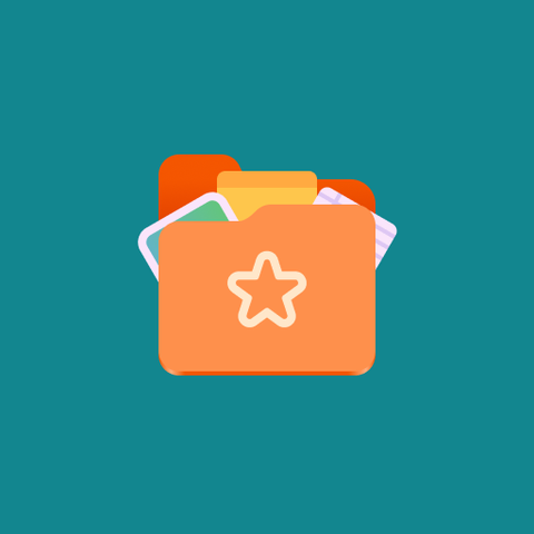 The new icon for SparkleShare but in the GNOME style. The usual orange folder with a star outline, but with more fresh colours and a teal background. A picture, yellow sticky note, and lines paper are slightly sticking out the top.