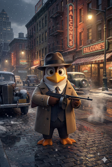 Ein moorpinguin im Stil von Mafia II, erstellt mit Google Gemini.