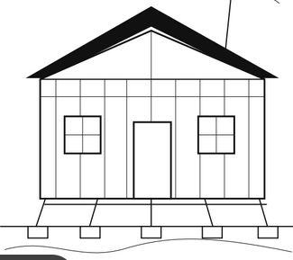 black and white AI-generated side-view of a cabin