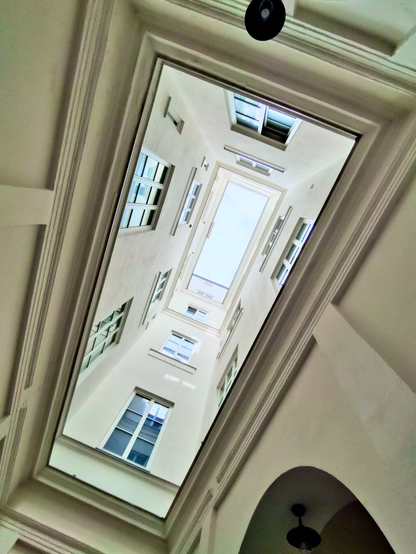 View up in the court of a historic house in vienna, austria