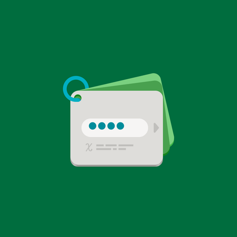 The new icon for ChiPass in GNOME style on a green background. Three key cards held by a small ring in the top right corner. The front one has a "****" password field, some small text and a "chi" χ symbol.