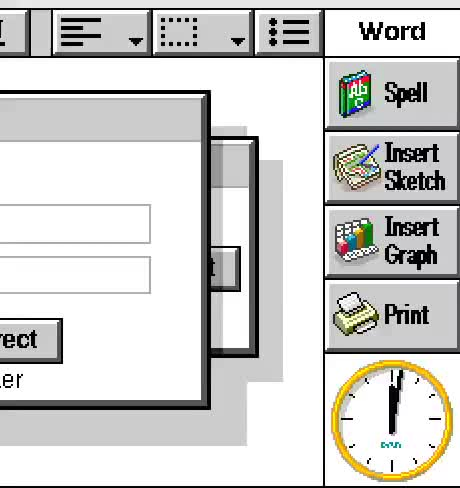 A short video clip of Psion's EPOC32 OS with two dialog boxes -- though each dialog box casts a shadow, moving the top one around casts its shadow closer over the lower dialog and longer upon the background