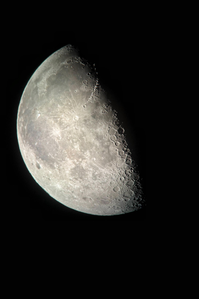 Full shot of the last-quarter moon with sharp crater details against a black sky.

Shot on an iPhone 15 attached to a Celestron 130mm-aperture reflector telescope.