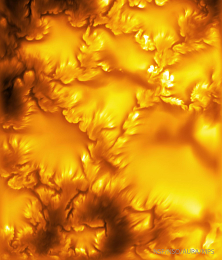 2026 August 6
A image shows flowery dark and light structures on a yellow background. 

New Sharpest Image of the Sun Uncovers Instability
 * Image Credit: NSF, NSO, AURA, MPS, Inouye Tel.

Explanation: 
What does the new sharpest image of our Sun show? Instability. To be clear, a certain kind of interactive process called the Kelvin-Helmholtz instability (KHI). This instability can create waves and swirls when two streams flow past each other -- in this case variable streams of solar magnetic plasma. Long hypothesized to occur on the Sun's surface, KHI streaks and swirls were confirmed in just-released dramatic high-resolution images taken recently by the Inouye Solar Telescope in Hawaii, USA.  The featured false-yellow image, actually taken in deep blue, is the highest resolution image yet of the Sun in visible light. It spans about the radius of the Earth, but its finest details are city sized. Visible are several smooth tops of changing solar granules, while the edges of the flower-like structures have been found to harbor multiple KHI swirls. Future research may investigate how the KHI helps move energy, magnetic fields, and may even heat the surrounding solar corona. 

Authors & editors: Robert Nemiroff (MTU) & Jerry Bonnell (UMCP)
NASA Official: Amber Straughn Specific rights apply.
NASA Web Privacy, Accessibility, Notices;
A service of: ASD at NASA / GSFC,
NASA Science Activation
& Michigan Tech. U.